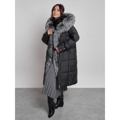 Пальто с чернобуркой зимнее женское, размер 46, цвет чёрный