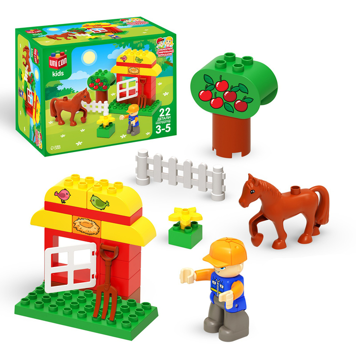 Конструктор UNICON «Лошадка с домиком», 22 детали, уценка - Фото 1