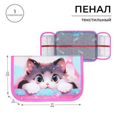 Пенал школьный, 1 секция, 13×21×4 см «Котик корея»