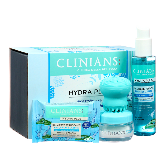 Подарочный набор женский Clinians Hydra Plus:Крем+Гель для умывания+Салфетки+Щетка для лица - Фото 1