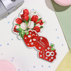 Мини-открытка "8 Марта" глиттер, красные тюльпаны, 16,5х10 см (комплект 20 шт) - фото 24389465