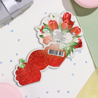 Мини-открытка "8 Марта" глиттер, красные тюльпаны, 16,5х10 см (комплект 20 шт) - фото 24389466