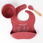 Детская посуда в наборе M&B: нагрудник, тарелка на присоске, ложка, силикон, вишневый - Фото 7