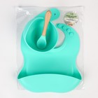 Детская посуда в наборе из силикона Крошка Я: нагрудник, тарелка на присоске, ложка, бирюзовый - Фото 5