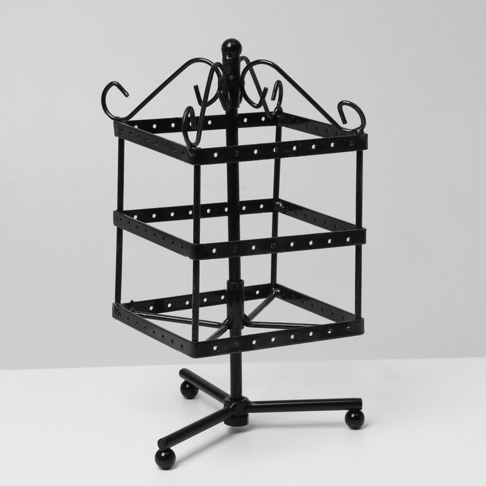 Подставка для украшений «Вертушка», 3 яруса, 48 пар, металл, 11×11×28 см, цвет чёрный - фото 1908028125