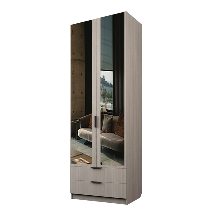 Шкаф 2-х дверный «Экон», 800×520×2300 мм, 2 ящика, зеркало, штанга, цвет ясень шимо светлый - Фото 1