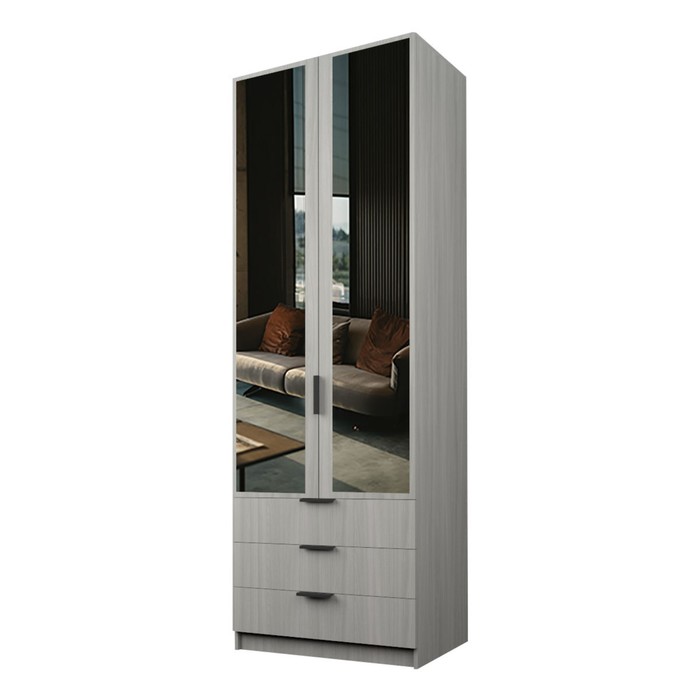 Шкаф 2-х дверный «Экон», 800×520×2300 мм, 3 ящика, зеркало, полки, цвет ясень шимо светлый - Фото 1