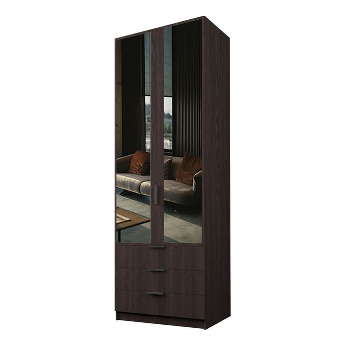 Шкаф 2-х дверный «Экон», 800×520×2300 мм, 3 ящика, зеркало, полки, цвет венге