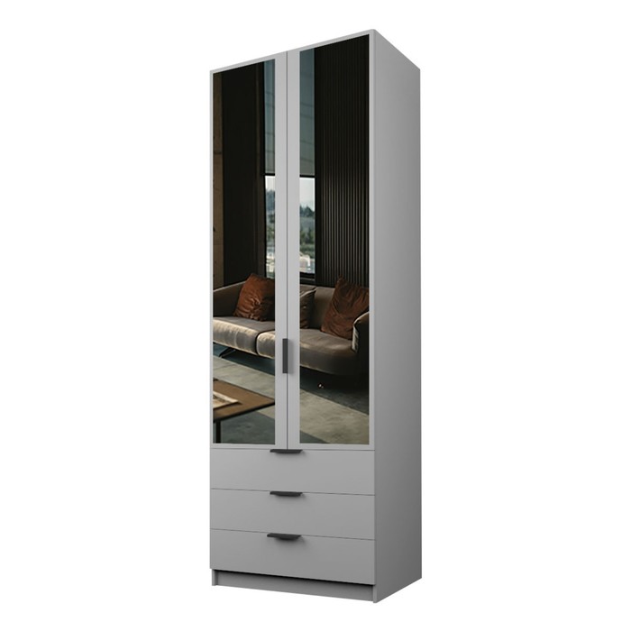 Шкаф 2-х дверный «Экон», 800×520×2300 мм, 3 ящика, зеркало, полки, цвет серый шагрень