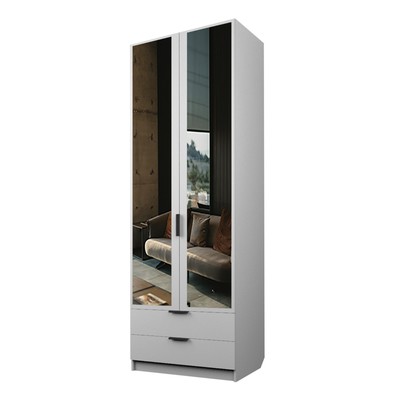 Шкаф 2-х дверный «Экон», 800×520×2300 мм, 2 ящика, зеркало, штанга и полки, цвет белый