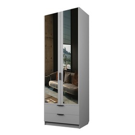 Шкаф 2-х дверный «Экон», 800×520×2300 мм, 2 ящика, зеркало, штанга и полки, цвет серый шагрень