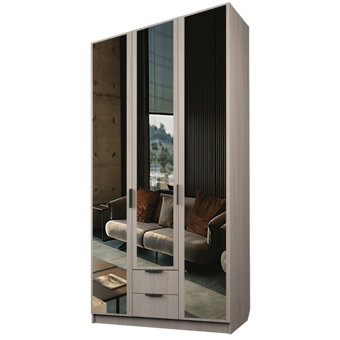 Шкаф 3-х дверный «Экон», 1200×520×2300 мм, 2 ящика, 3 зеркала, цвет ясень шимо светлый - Фото 1