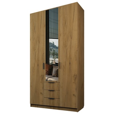 Шкаф 3-х дверный «Экон», 1200×520×2300 мм, 3 ящика, 1 зеркало, цвет дуб крафт золотой