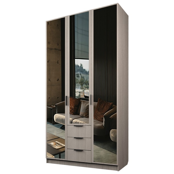 Шкаф 3-х дверный «Экон», 1200×520×2300 мм, 3 ящика, 3 зеркала, цвет ясень шимо светлый - Фото 1