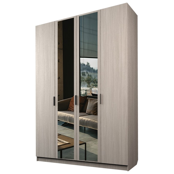 Шкаф 4-х дверный «Экон», 1600×520×2300 мм, 2 зеркала, цвет ясень шимо светлый - Фото 1