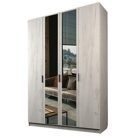 Шкаф 4-х дверный «Экон», 1600×520×2300 мм, 2 зеркала, цвет дуб крафт белый