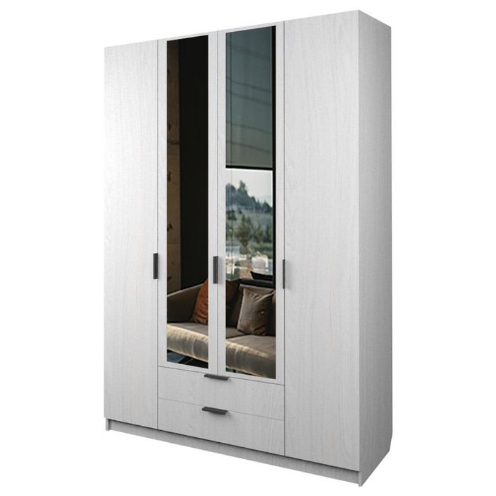 Шкаф 4-х дверный «Экон», 1600×520×2300 мм, 2 ящика, 2 зеркала, цвет ясень анкор светлый