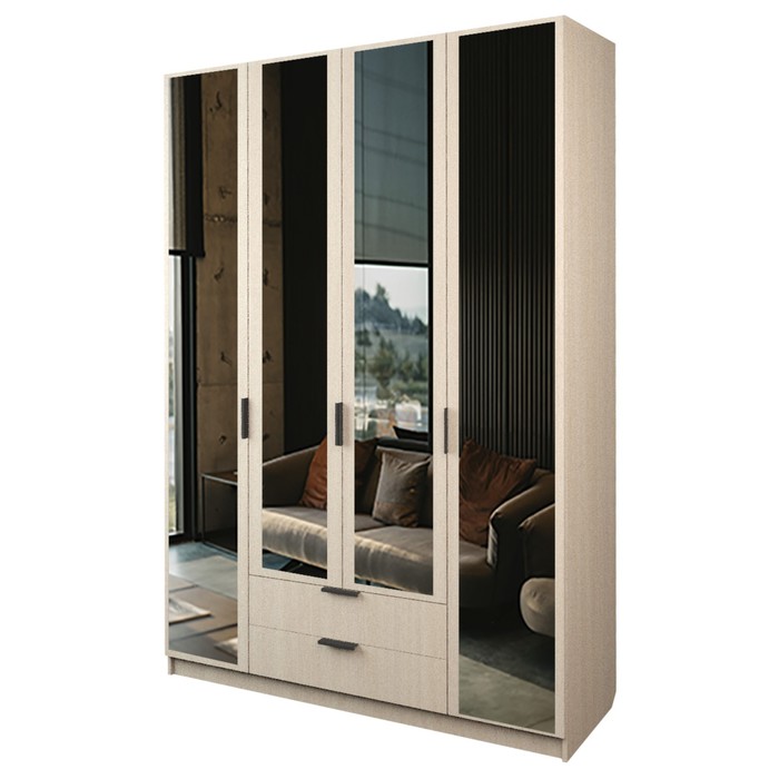 Шкаф 4-х дверный «Экон», 1600×520×2300 мм, 2 ящика, 4 зеркала, цвет дуб сонома