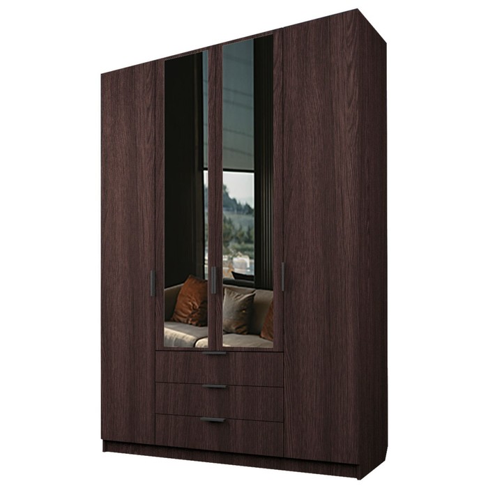 Шкаф 4-х дверный «Экон», 1600×520×2300 мм, 3 ящика, 2 зеркала, цвет венге