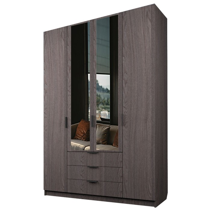 Шкаф 4-х дверный «Экон», 1600×520×2300 мм, 3 ящика, 2 зеркала, цвет ясень анкор тёмный