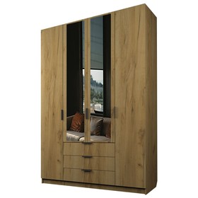 Шкаф 4-х дверный «Экон», 1600×520×2300 мм, 3 ящика, 2 зеркала, цвет дуб крафт золотой