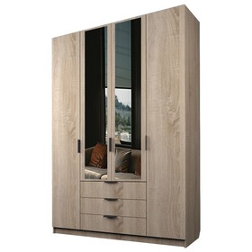 Шкаф 4-х дверный «Экон», 1600×520×2300 мм, 3 ящика, 2 зеркала, цвет дуб сонома