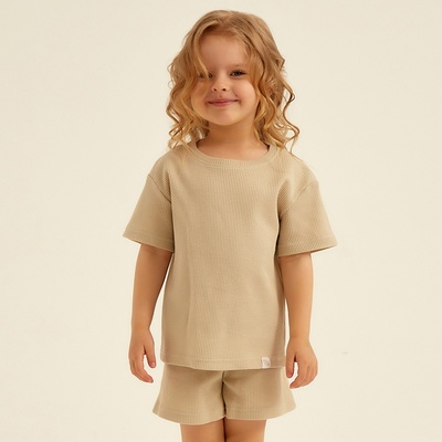 Пижама для девочки (футболка и шорты) SL HOME, размер 28 (86-92 см), бежевая