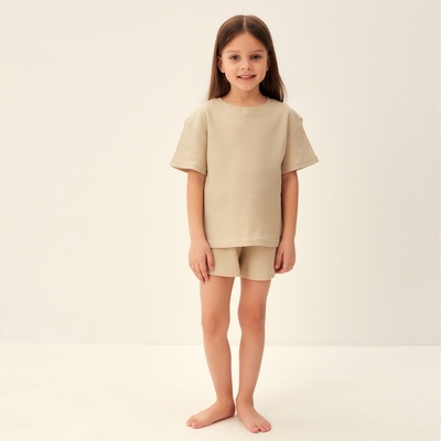 Пижама для девочки (футболка и шорты) SL HOME, размер 34 (122-128 см), бежевая