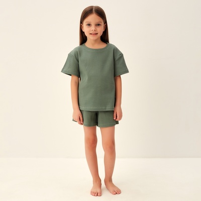 Пижама для девочки (футболка и шорты) SL HOME, размер 38 (146-152 см), оливковая