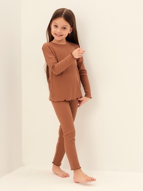 Пижама для девочки (лонгслив и легинсы) SL HOME, размер 28 (86-92 см), цвет кофейный 10197176