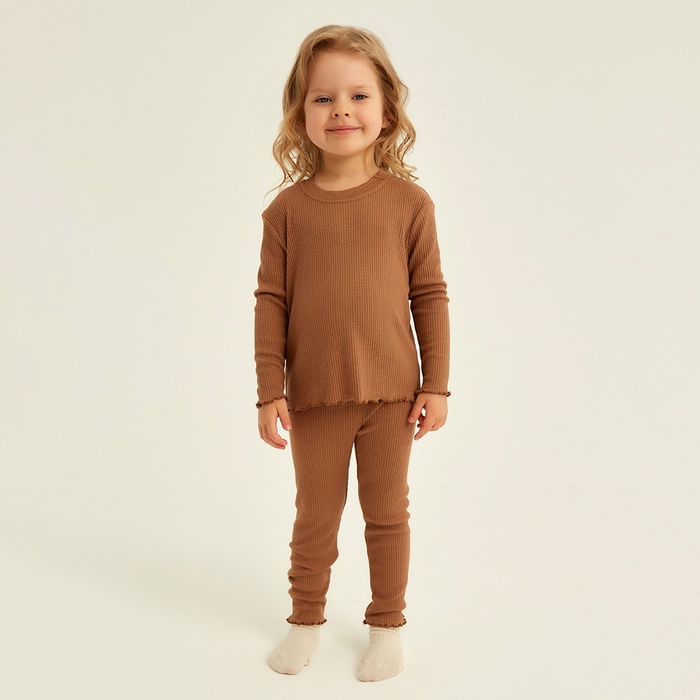 Пижама для девочки (лонгслив и легинсы) SL HOME, размер 28 (86-92 см), цвет кофейный - Фото 1