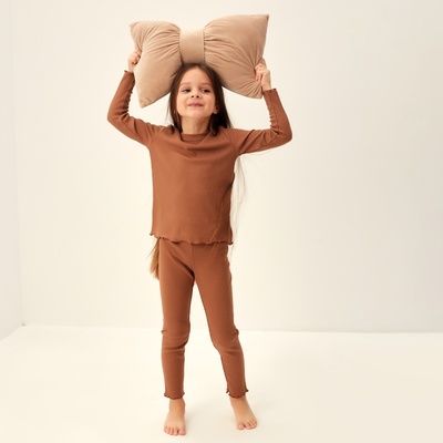 Пижама для девочки (лонгслив и легинсы) SL HOME, размер 36 (134-140 см), цвет кофейный