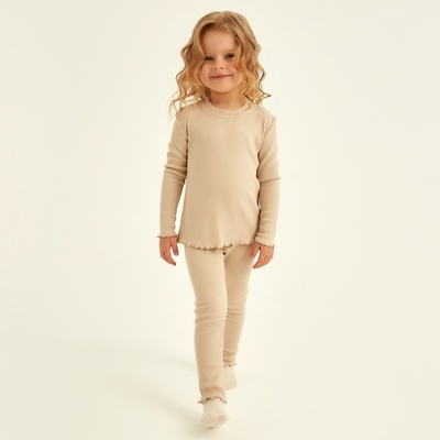 Пижама для девочки (лонгслив и легинсы) SL HOME, размер 36 (134-140 см), бежевая