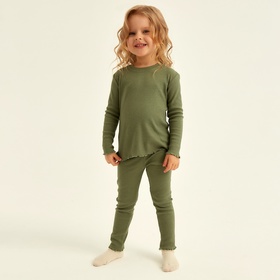 Пижама для девочки (лонгслив и легинсы) SL HOME, размер 32 (110-116 см), оливковая  (артикул 10197192)  большой выбор товаров оптом и в розницу по низким ценам с доставкой