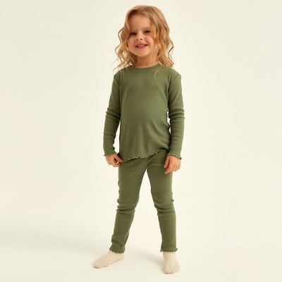 Пижама для девочки (лонгслив и легинсы) SL HOME, размер 34 (122-128 см), оливковая