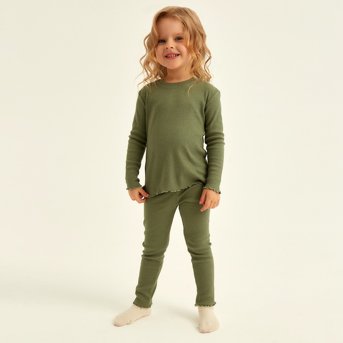 Пижама для девочки (лонгслив и легинсы) SL HOME, размер 36 (134-140 см), оливковая - Фото 1