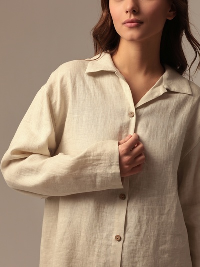 Пижама женская (рубашка, брюки) SL HOME Linen, размер 42 (S), цвет молочный