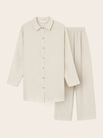 Пижама женская (рубашка, брюки) SL HOME Linen, размер 42 (S), цвет молочный