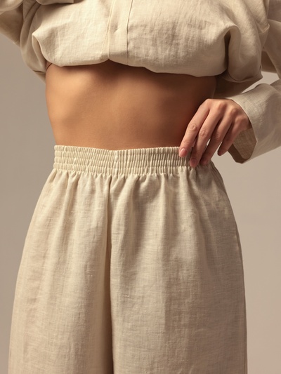 Пижама женская (рубашка, брюки) SL HOME Linen, размер 42 (S), цвет молочный