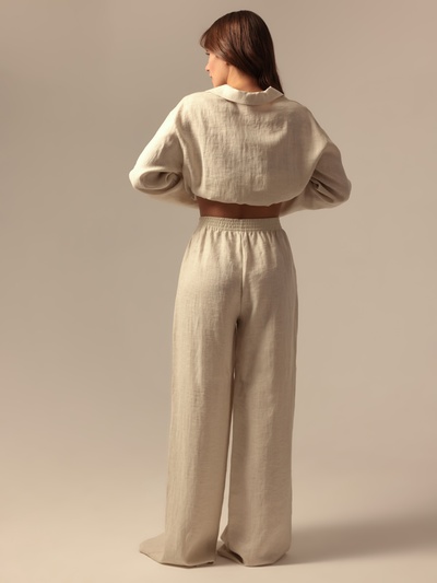 Пижама женская (рубашка, брюки) SL HOME Linen, размер 42 (S), цвет молочный