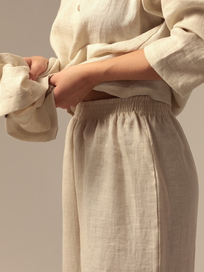 Пижама женская (рубашка, брюки) SL HOME Linen, размер 42 (S), цвет молочный
