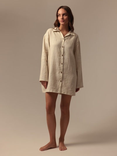 Пижама женская (рубашка, брюки) SL HOME Linen, размер 42 (S), цвет молочный