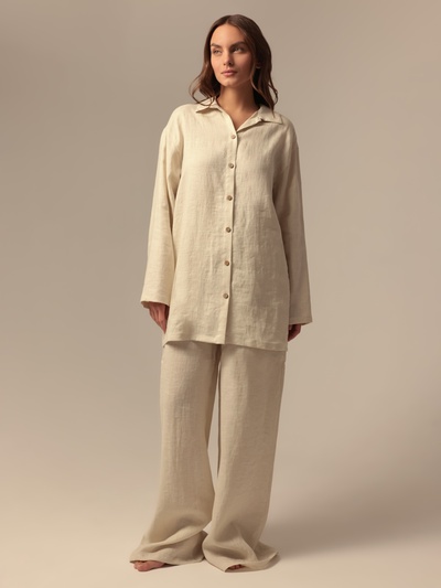 Пижама женская (рубашка, брюки) SL HOME Linen, размер 44-46, молочная