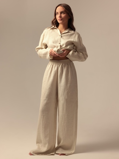 Пижама женская (рубашка, брюки) SL HOME Linen, размер 46 (L), цвет молочный