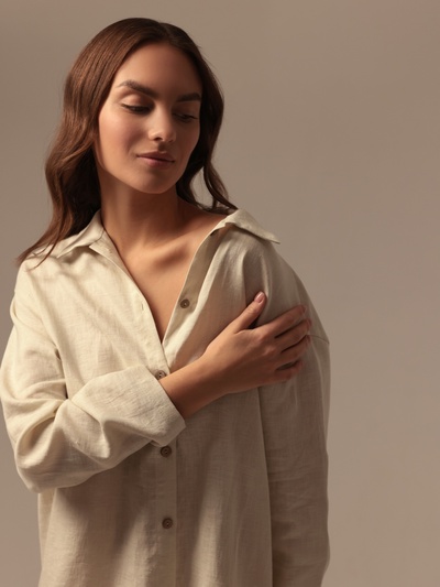 Пижама женская (рубашка, брюки) SL HOME Linen, размер 48 (XL), цвет молочный