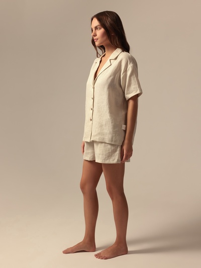 Пижама женская (рубашка, шорты) SL HOME Linen, размер 42 (S), цвет молочный