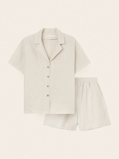 Пижама женская (рубашка, шорты) SL HOME Linen, размер 42 (S), цвет молочный