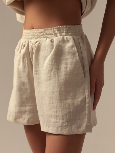 Пижама женская (рубашка, шорты) SL HOME Linen, размер 46 (L), цвет молочный