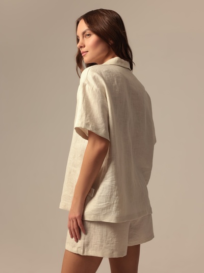 Пижама женская (рубашка, шорты) SL HOME Linen, размер 46 (L), цвет молочный
