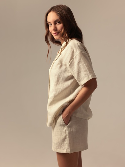Пижама женская (рубашка, шорты) SL HOME Linen, размер 46 (L), цвет молочный